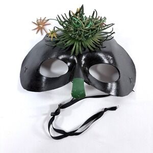 Handmade Leather Masquerade Mask Black Green Floral Wall Decor Wearable Art